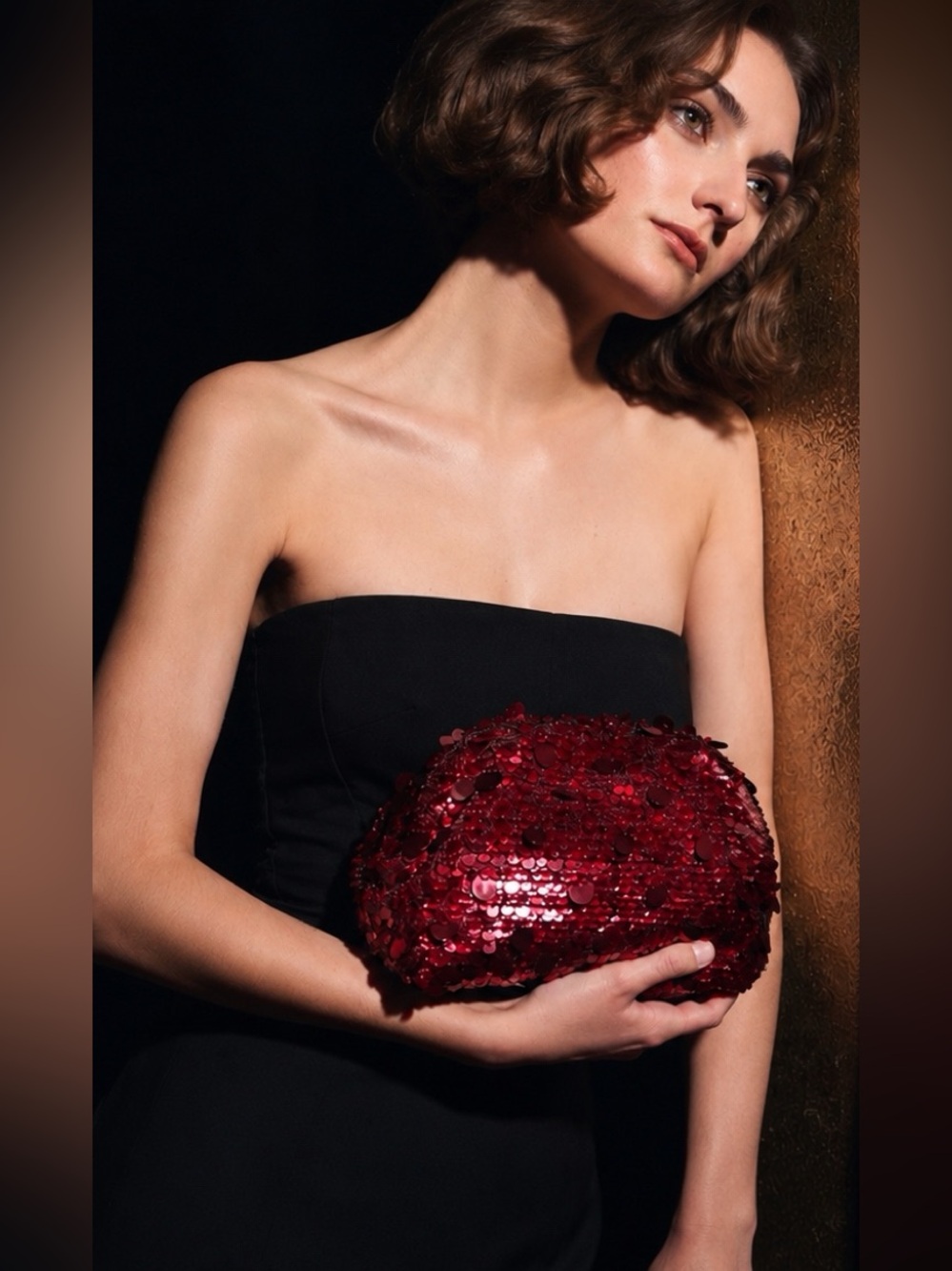 NWT RAFE Aya Sequin Clutch Bag in Shimmering Cabernet